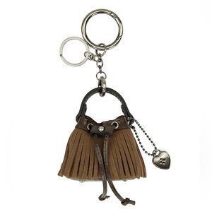 Patricia Nash Micro Elisa Bag Charm Leather Suede Fringe Drawstring Brown NWT